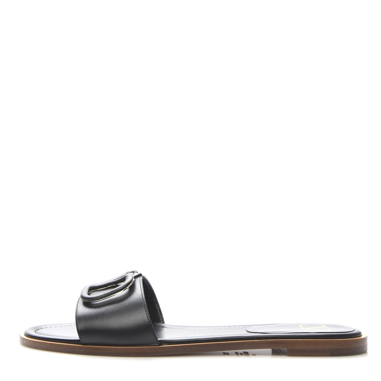 Calfskin Vlogo Flat Slide Sandals 38.5 Black