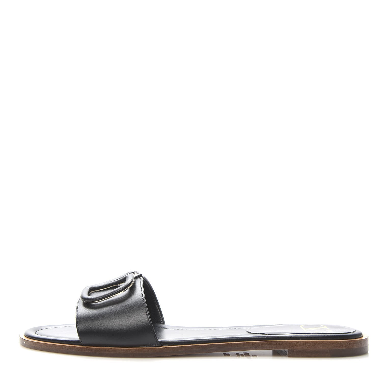 Valentino Garavani Calfskin Vlogo Flat Slide Sandals 38.5 Black 1 of 8
