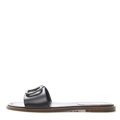Valentino Garavani Calfskin Vlogo Flat Slide Sandals 38.5 Black 1 of 8