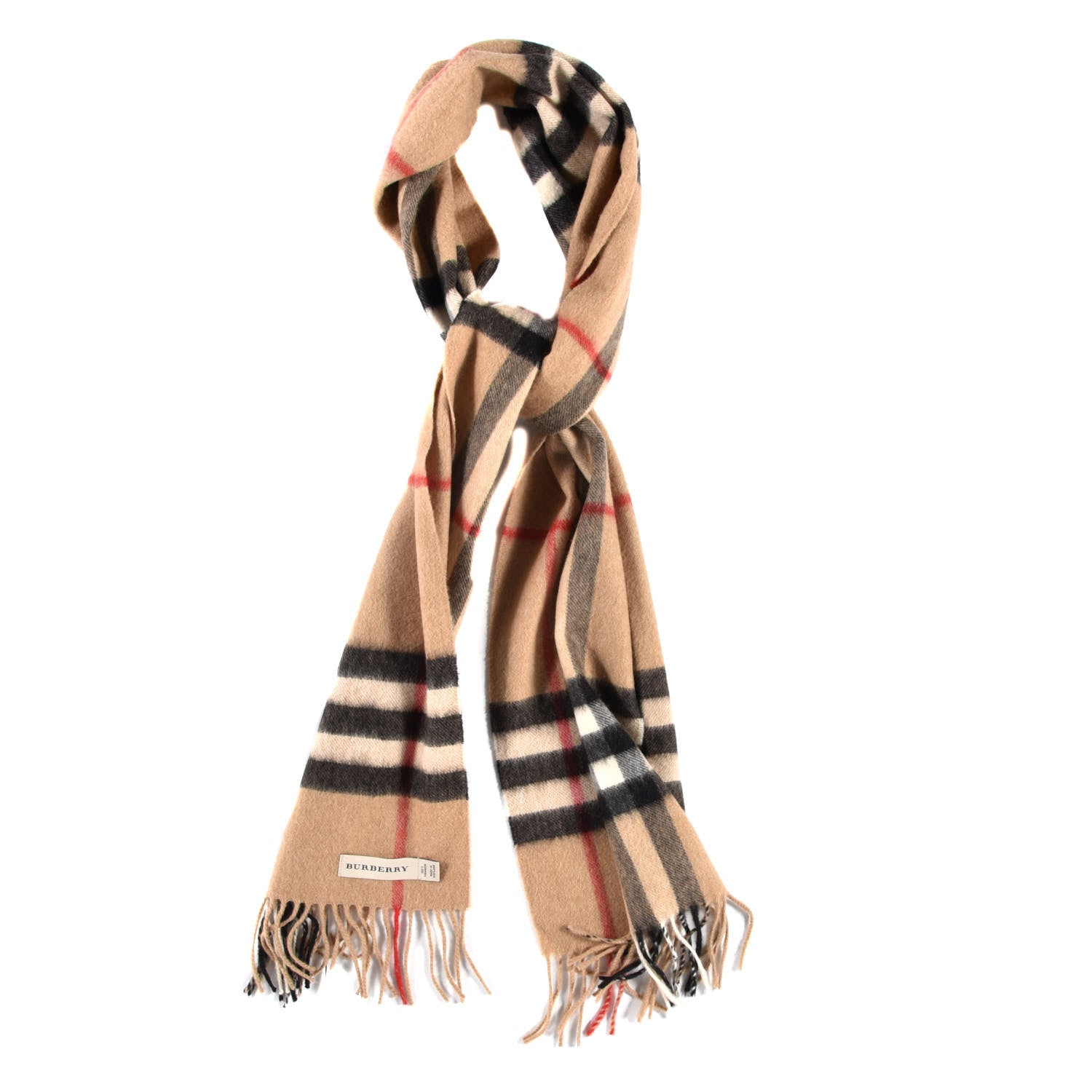 Burberry Cashmere Giant Check Fringe Scarf Camel 1 of 4