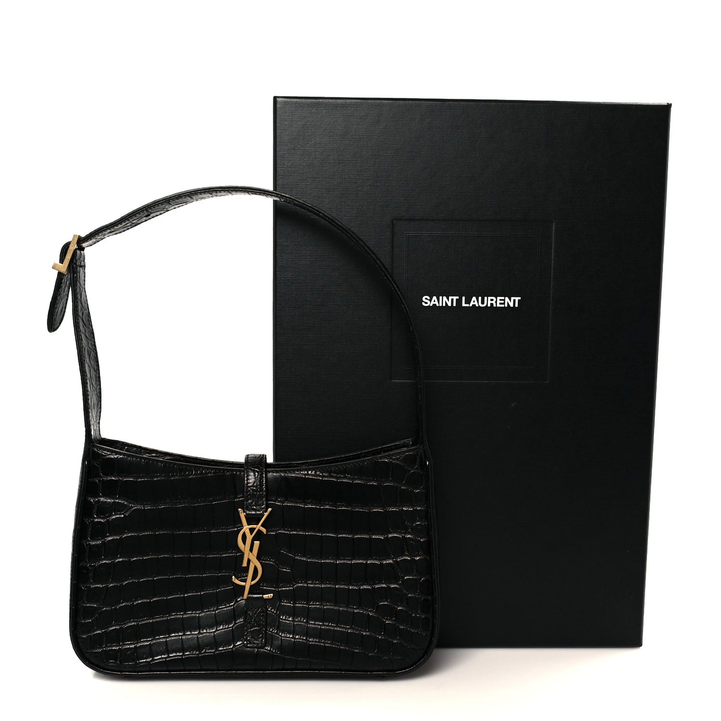 Calfskin Crocodile Embossed Le 5 A 7 Hobo Black