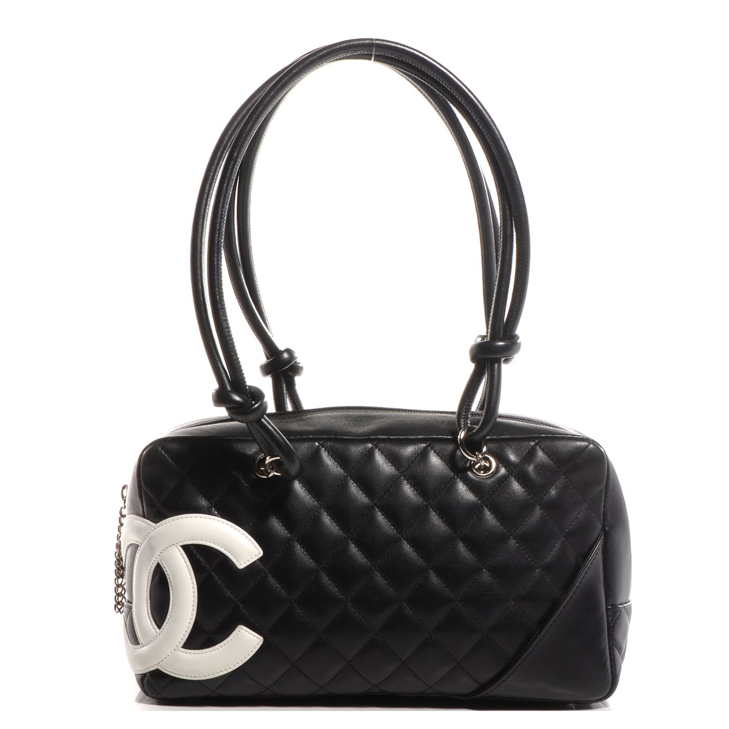 Calfskin Quilted Large Cambon Bowler Black White