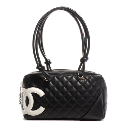 Chanel Calfskin Quilted Large Cambon Bowler Black White 1 of 7
