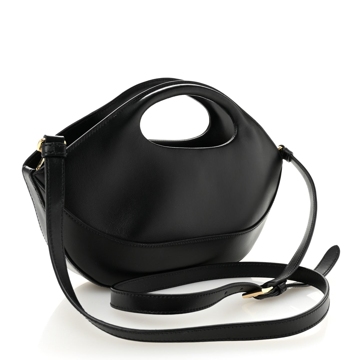 City Calfskin Medium Metal Triangle Logo Bag Black