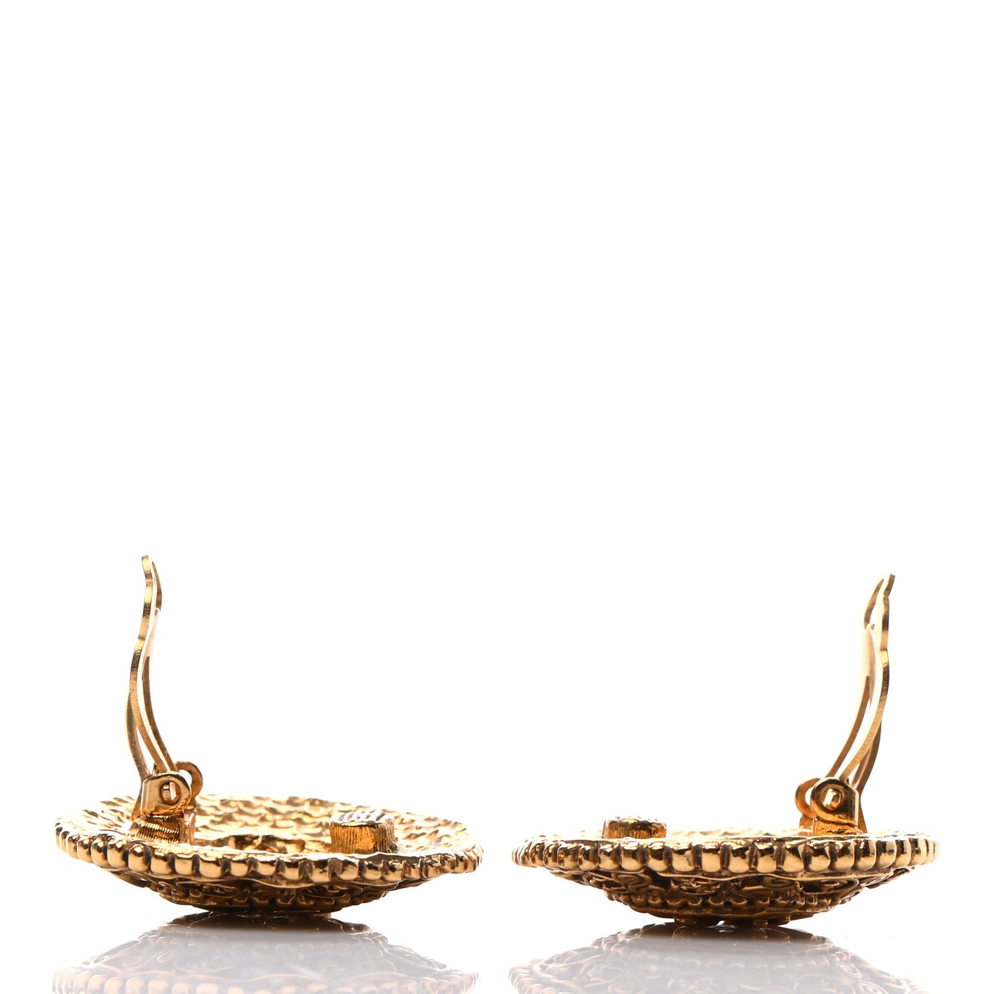 CC Button Clip On Earrings Gold