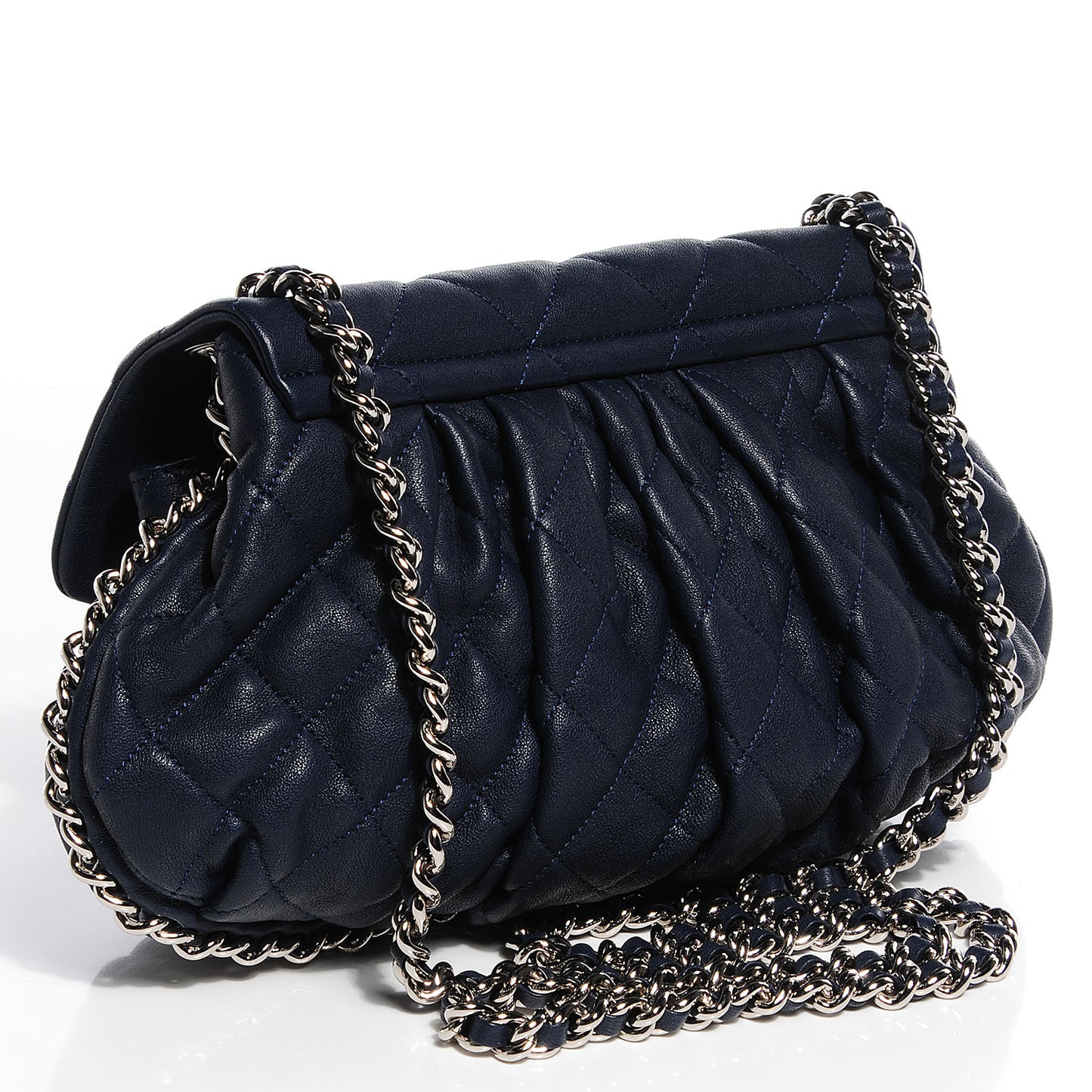 Washed Lambskin Chain Around Medium Messenger Bag Navy Blue