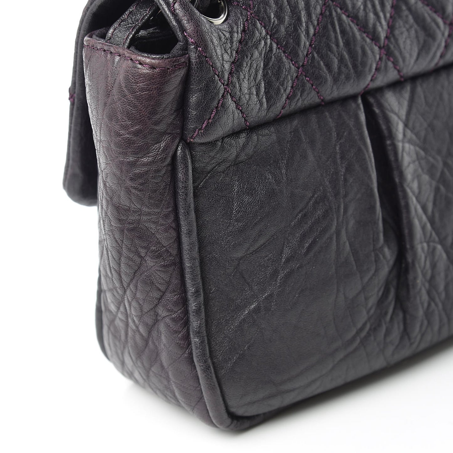 Distressed Lambskin Lady Braid Flap Dark Purple