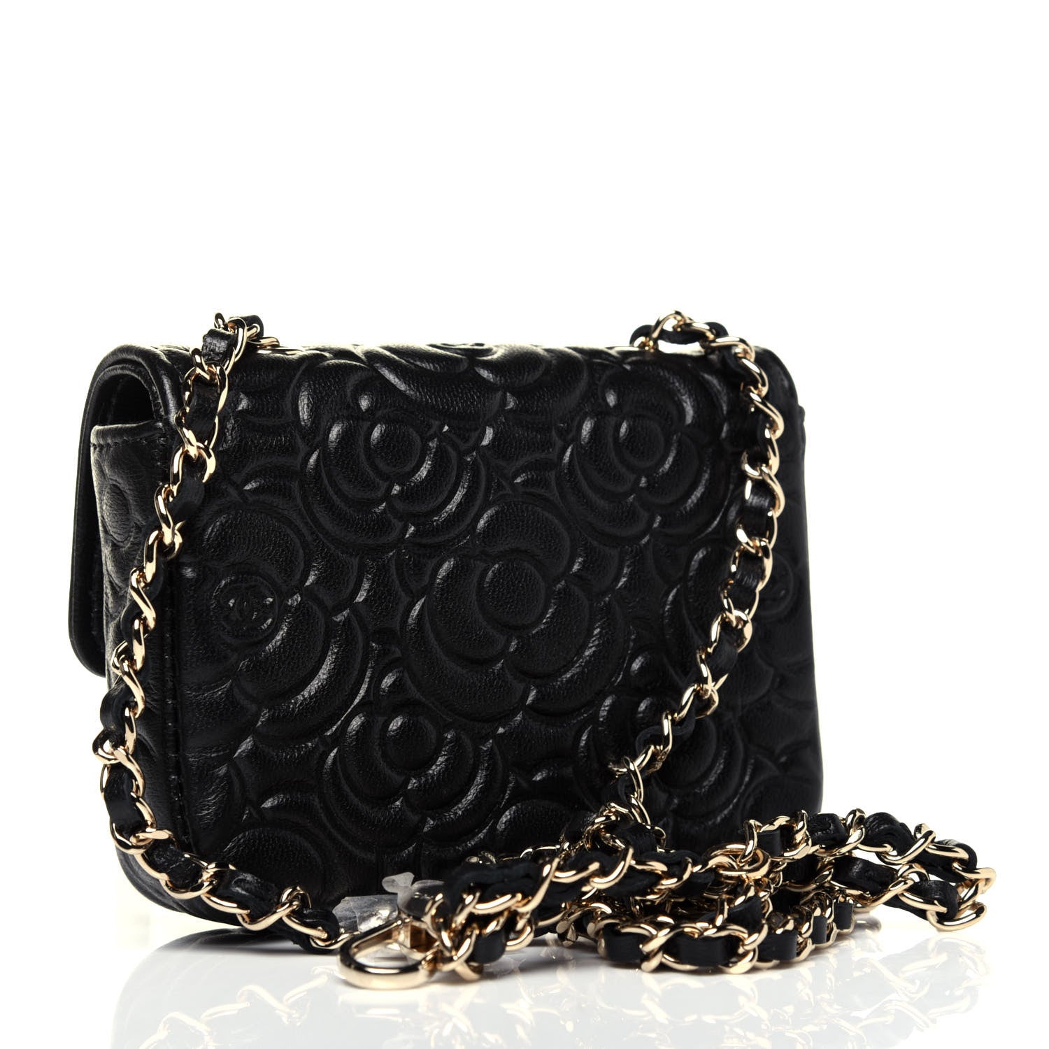 Chanel Lambskin Camellia Embossed Chain Belt Bag Black 3 of 11