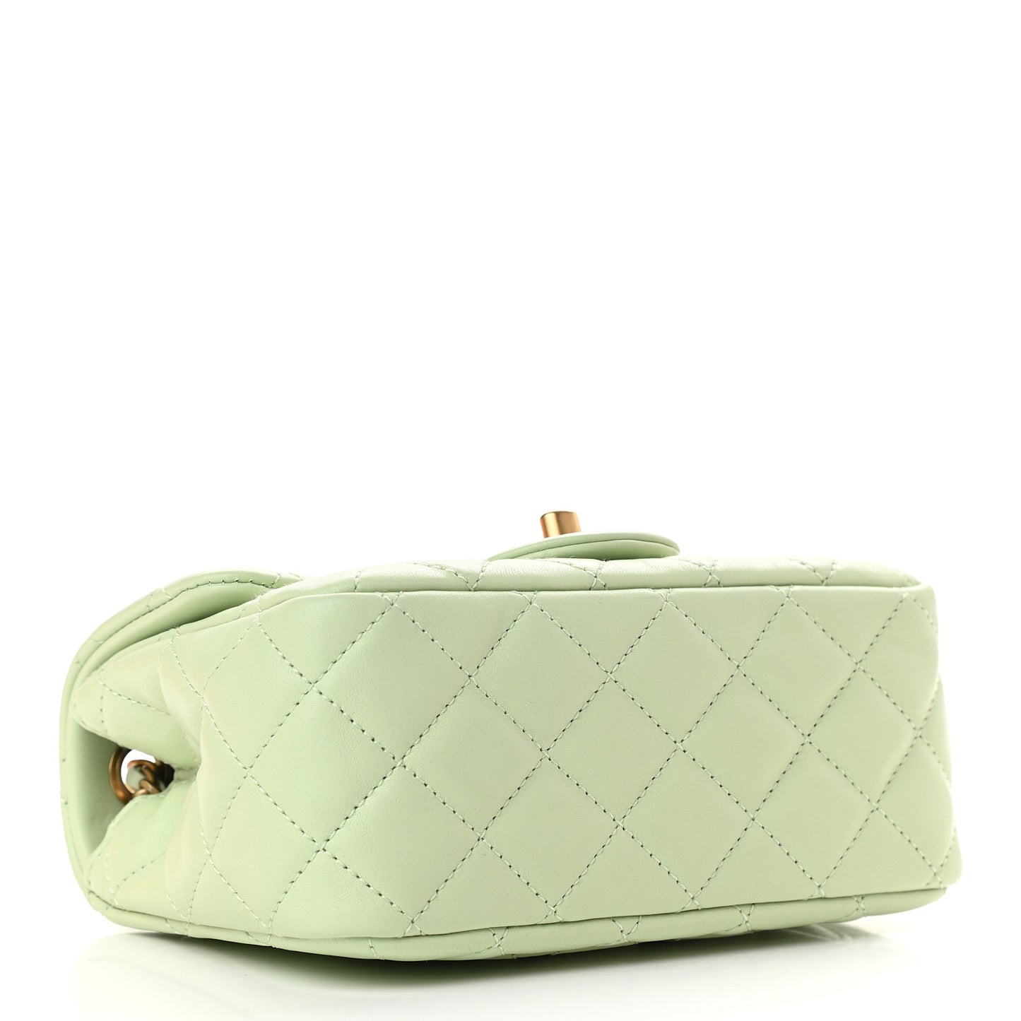 Lambskin Quilted Mini Pearl Crush Flap Light Green
