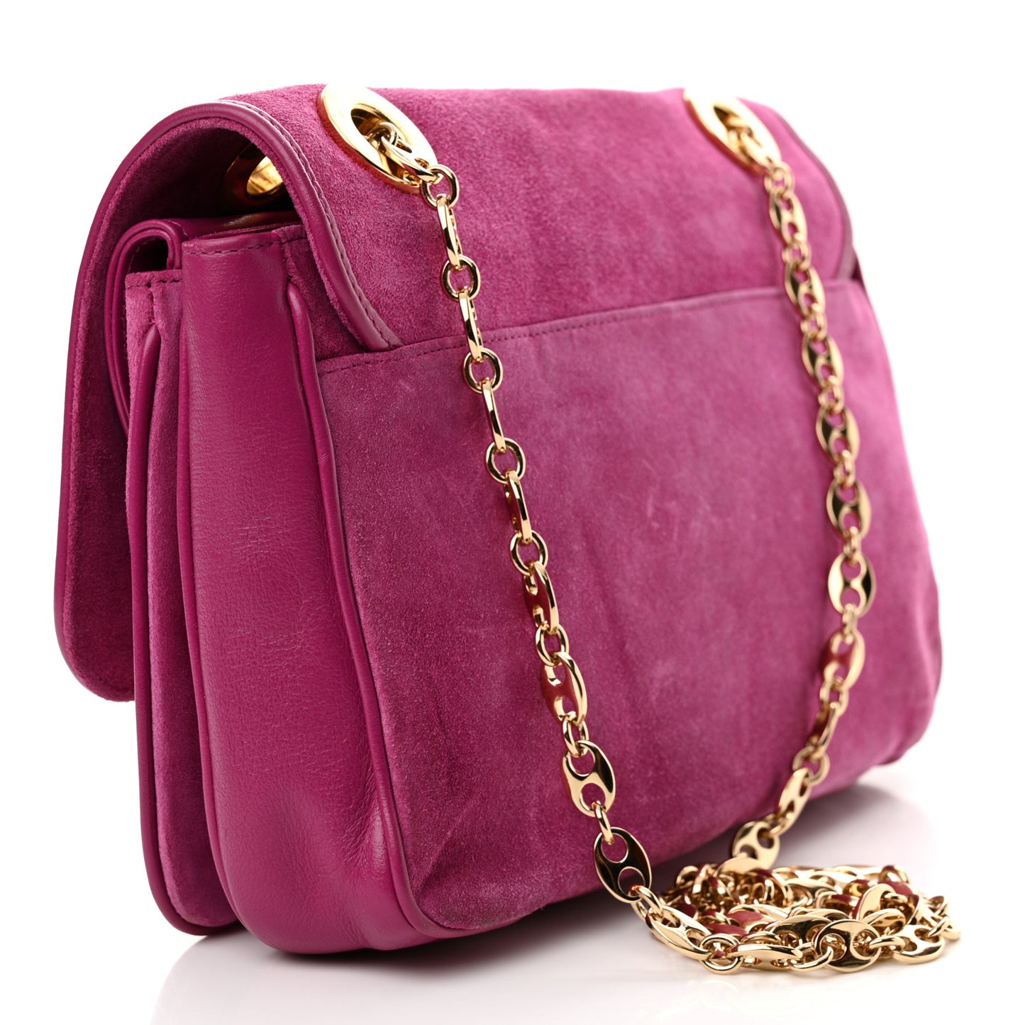 Suede Azalea Calfskin Small Marina Chain Shoulder Bag Fuchsia