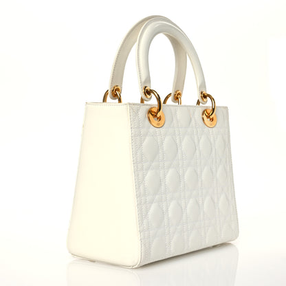 Christian Dior Glazed Calfskin Cannage Medium Lady Dior White 3 of 23