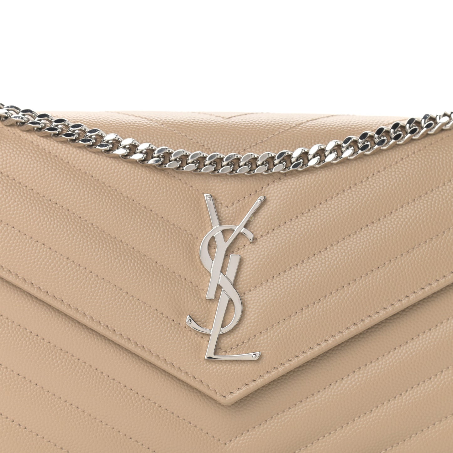 Grain De Poudre Matelasse Chevron Monogram Chain Wallet Nude Powder