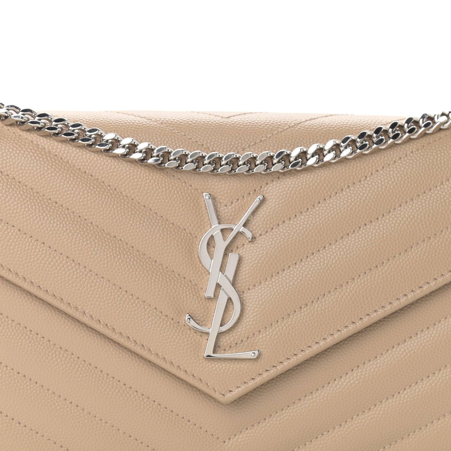 Saint Laurent Grain De Poudre Matelasse Chevron Monogram Chain Wallet Nude Powder 8 of 11