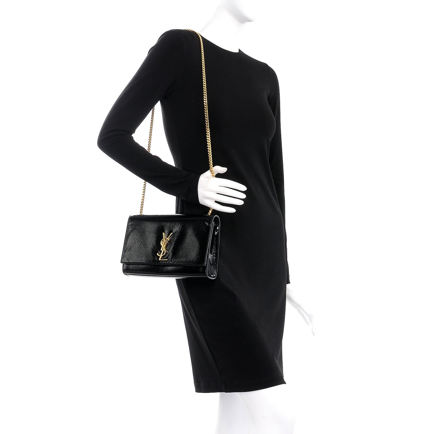 Patent Medium Monogram Kate Satchel Black