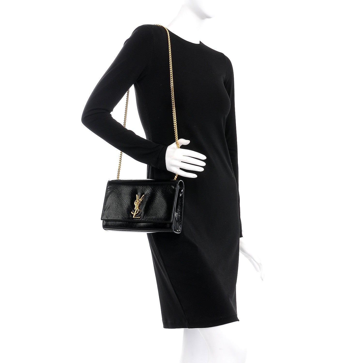 Saint Laurent Patent Medium Monogram Kate Satchel Black 2 of 7