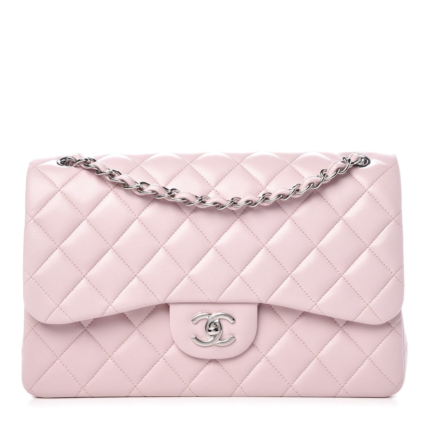 Lambskin Quilted Jumbo Double Flap Light Pink