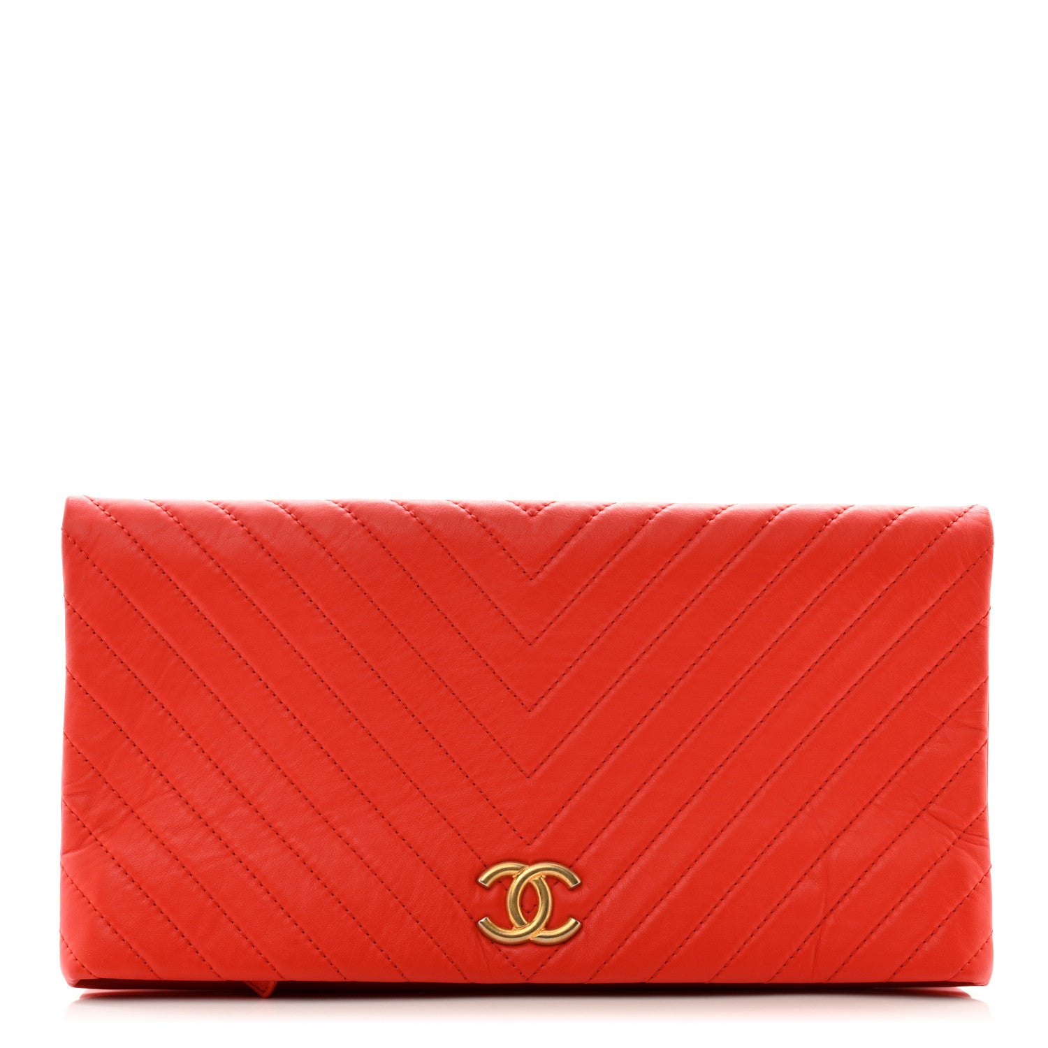 Chanel Lambskin Chevron CC Clutch Orange 1 of 12