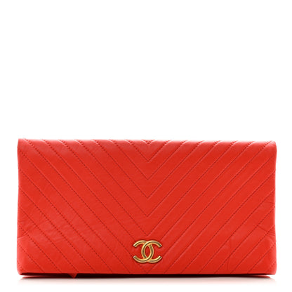 Chanel Lambskin Chevron CC Clutch Orange 1 of 12