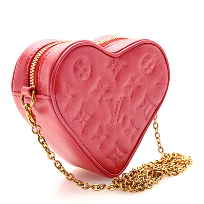 Louis Vuitton Lambskin Embossed Monogram Fall In Love Sac Coeur Heart Chain Bag Lipstick Red 3 of 8