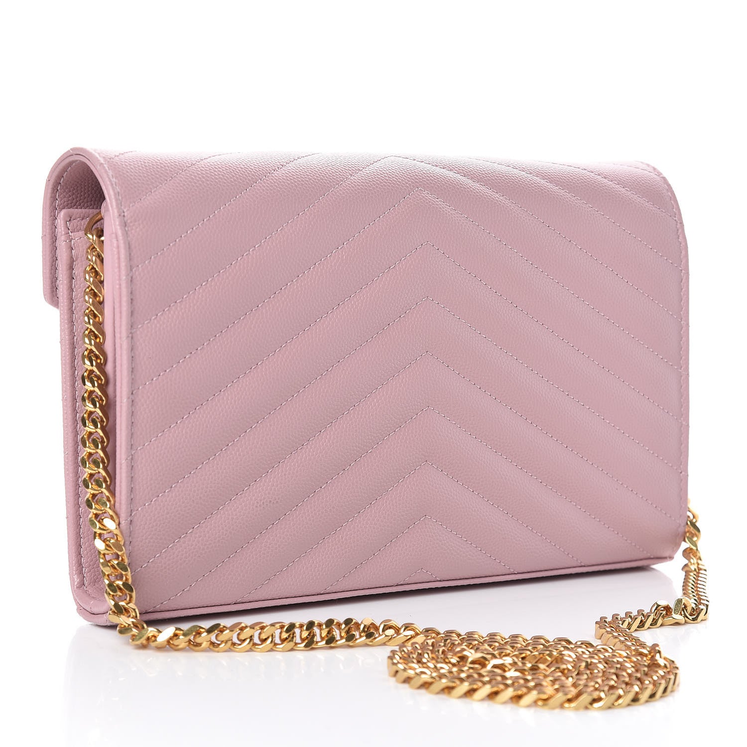 Saint Laurent Grain De Poudre Matelasse Chevron Monogram Chain Wallet Tender Pink 3 of 11
