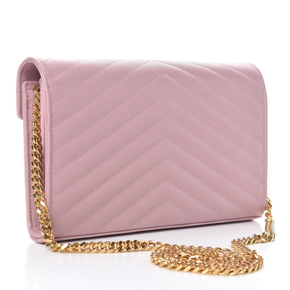Saint Laurent Grain De Poudre Matelasse Chevron Monogram Chain Wallet Tender Pink 3 of 11