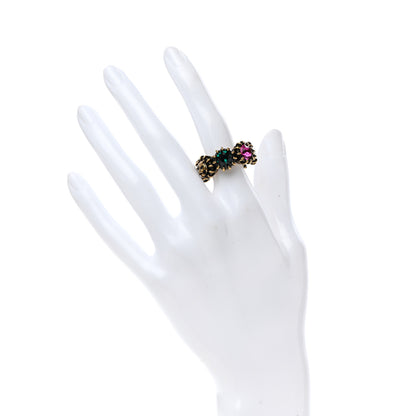 Gucci Tigerhead Crystal Ring 10 Aged Gold Multicolor 2 of 7
