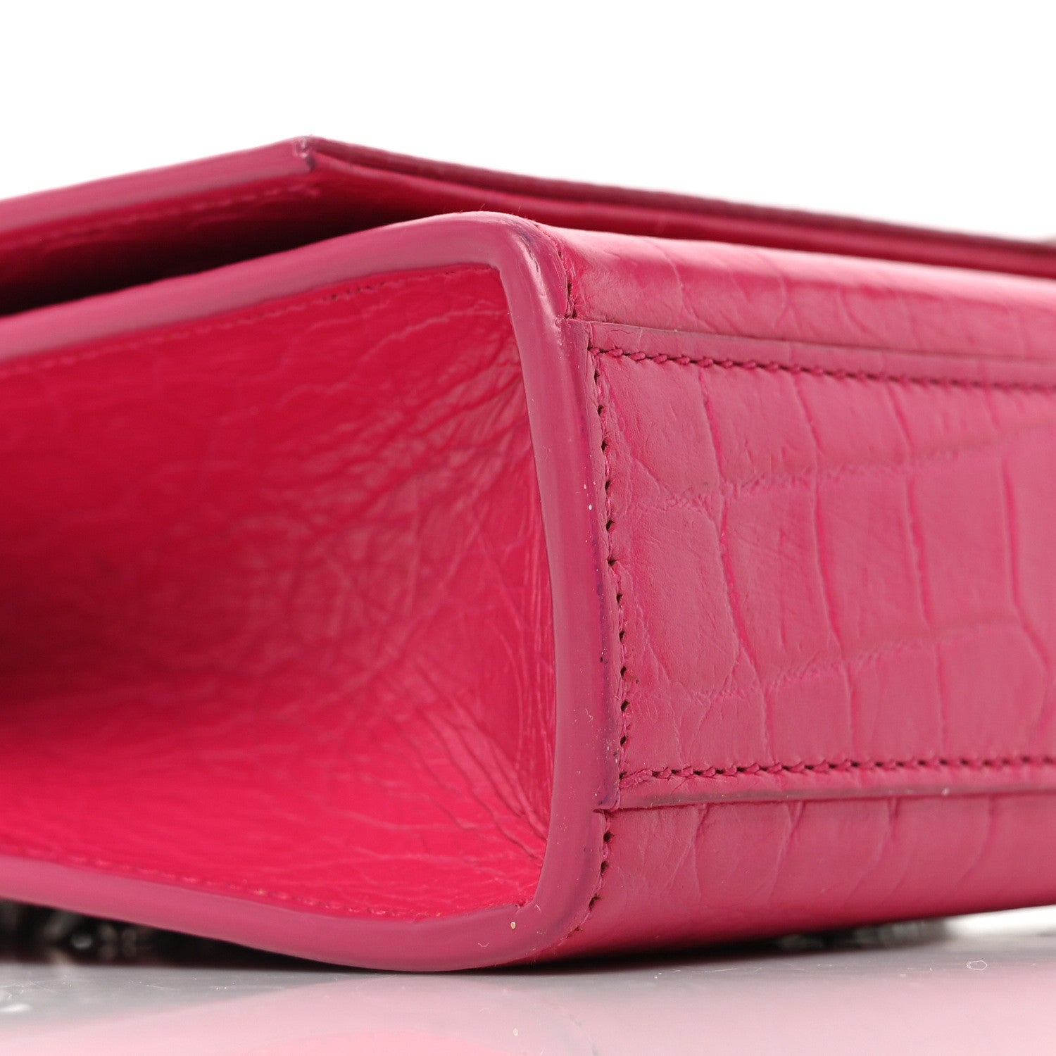 Saint Laurent Calfskin Crocodile Embossed Medium Classic Monogram Kate Tassel Satchel Fuchsia 8 of 9