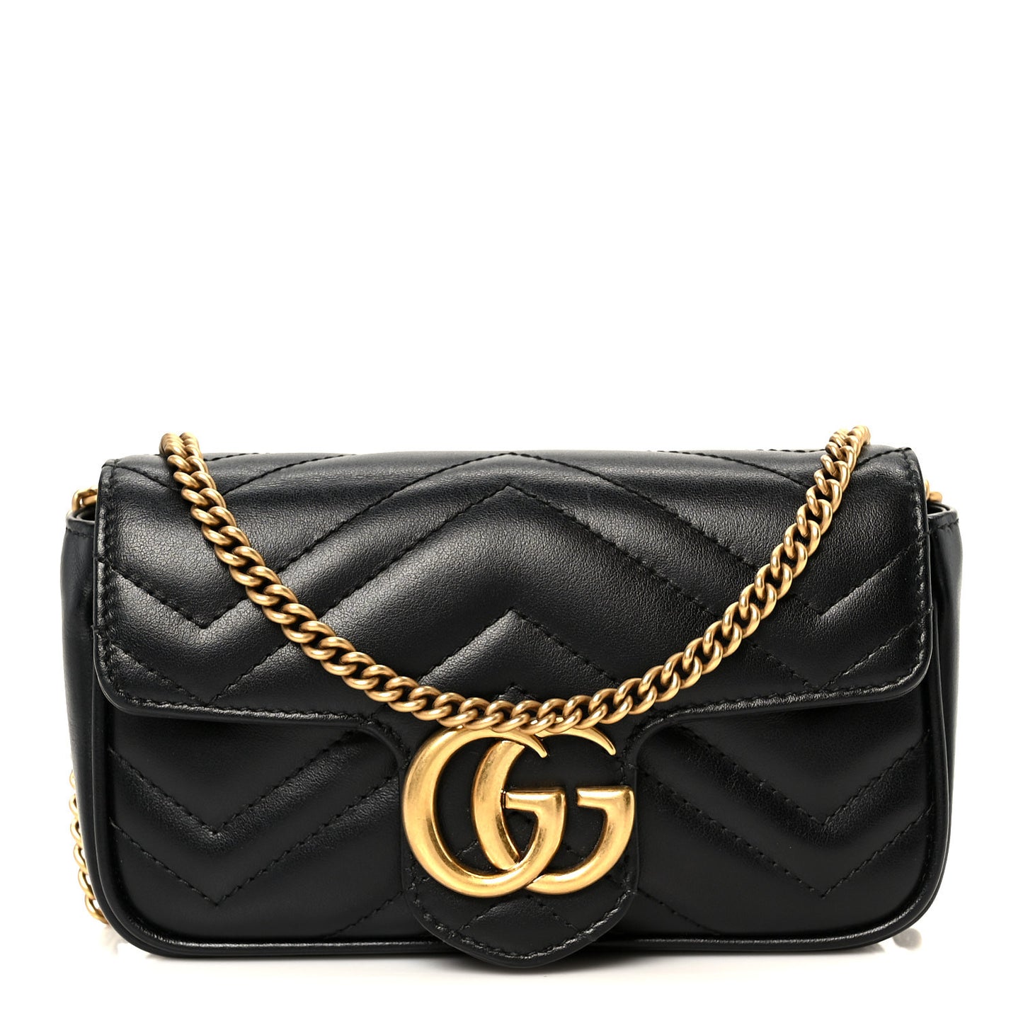 Calfskin Matelasse Super Mini GG Marmont Shoulder Bag Black
