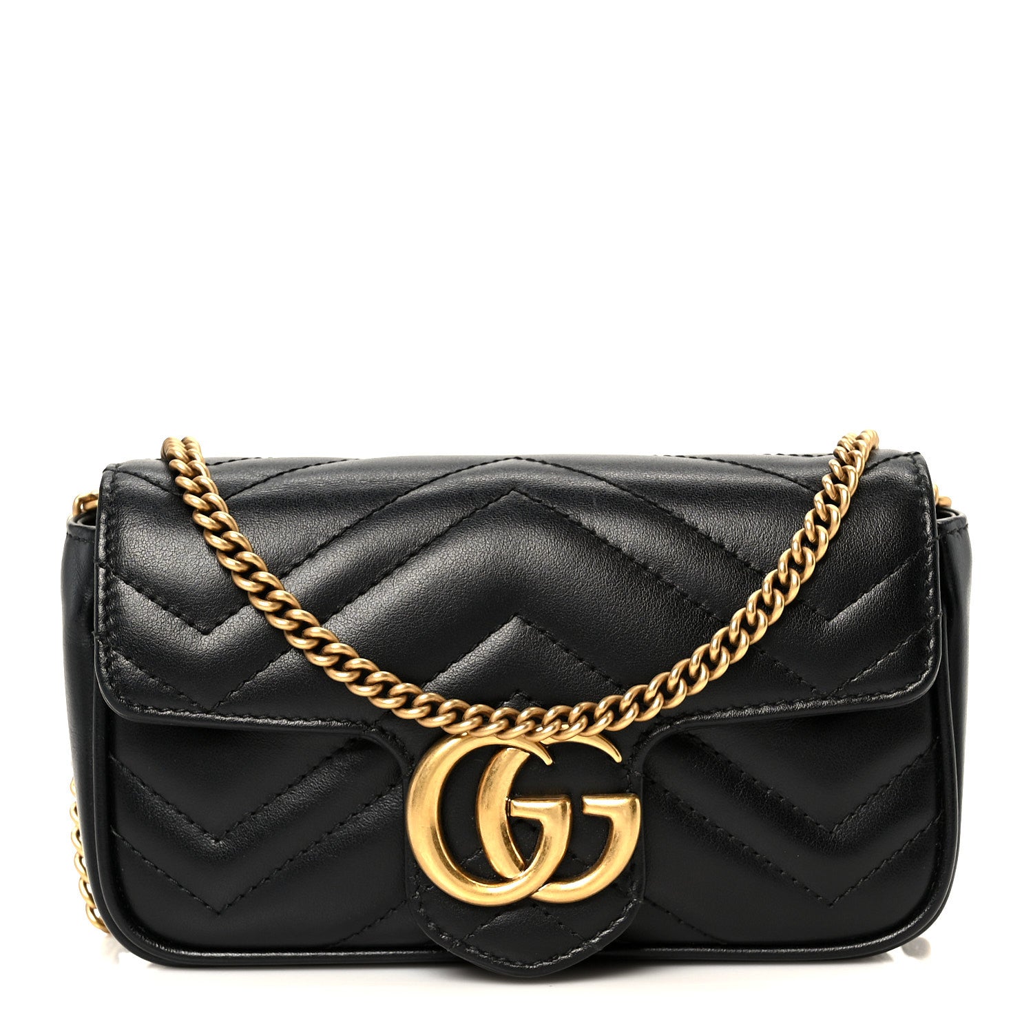 Gucci Calfskin Matelasse Super Mini GG Marmont Shoulder Bag Black 1 of 10