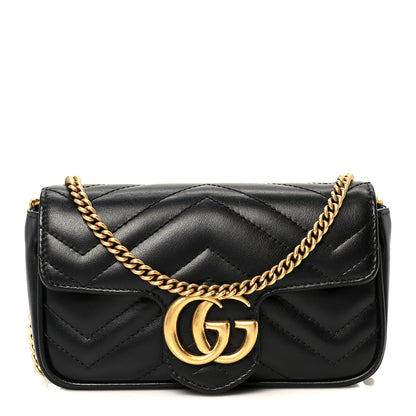 Gucci Calfskin Matelasse Super Mini GG Marmont Shoulder Bag Black 1 of 10