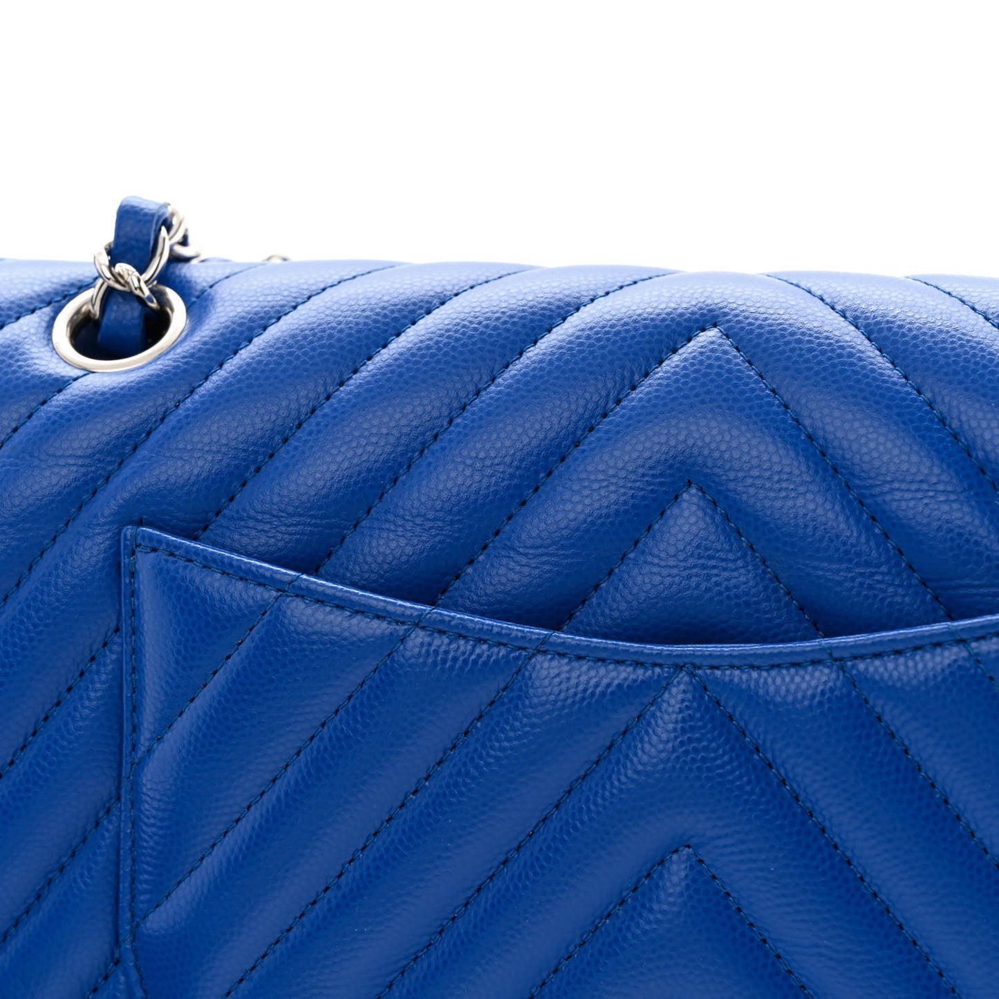 Caviar Chevron Quilted Medium Double Flap Blue