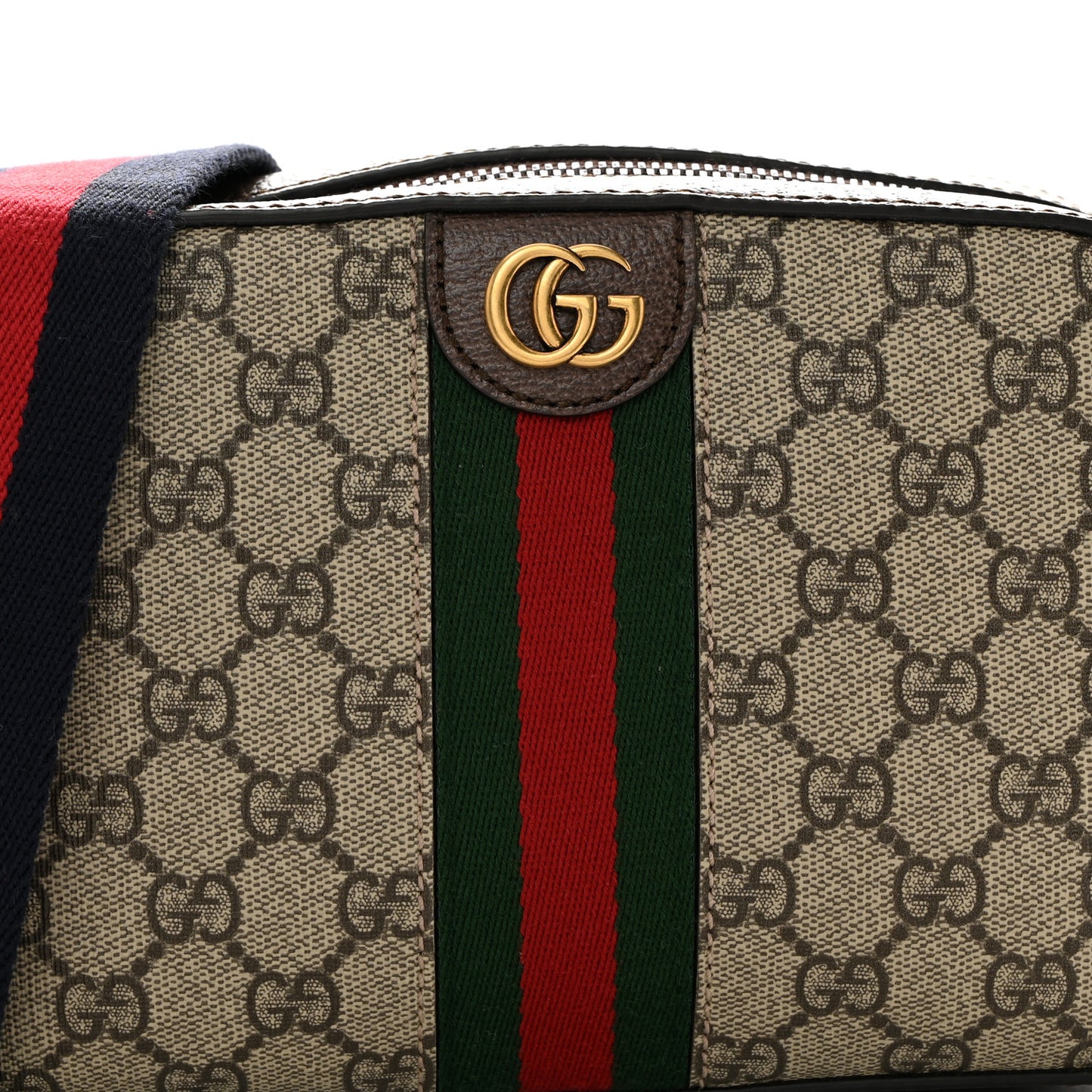 GG Supreme Monogram Textured Dollar Calfskin Web Ophidia Wristlet Shoulder Bag Beige Ebony New Acero