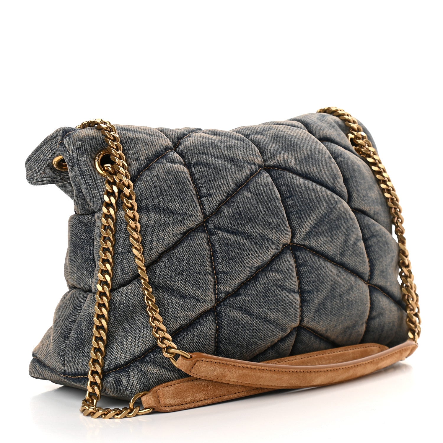 Saint Laurent Denim Quilted Small Loulou Puffer Monogram Chain Satchel Blue Cinnamon 2 of 8