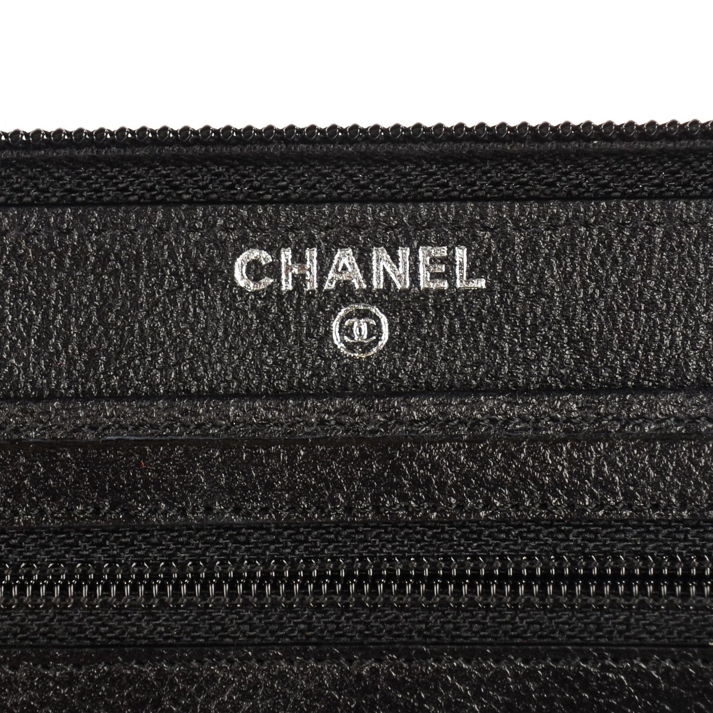 Goatskin Camellia Embossed Zip Around Organizer Wallet Black
