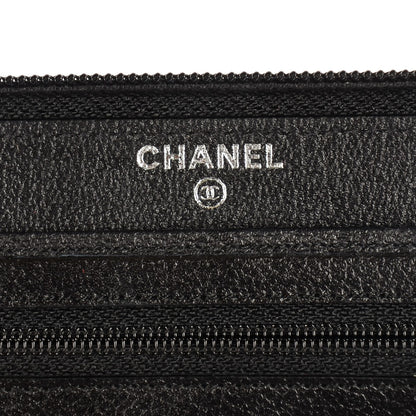 Chanel Goatskin Camellia Embossed Zip Around Organizer Wallet Black 6 of 8