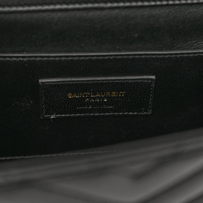 Saint Laurent Lambskin Matelasse Chevron Medium Monogram Satchel Black 7 of 13