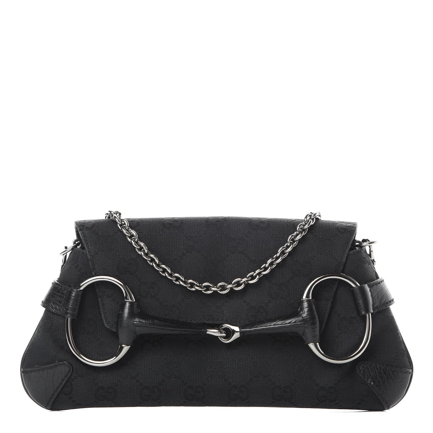 Gucci Monogram Horsebit Chain Clutch Black 1 of 12
