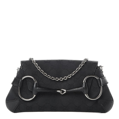 Gucci Monogram Horsebit Chain Clutch Black 1 of 12