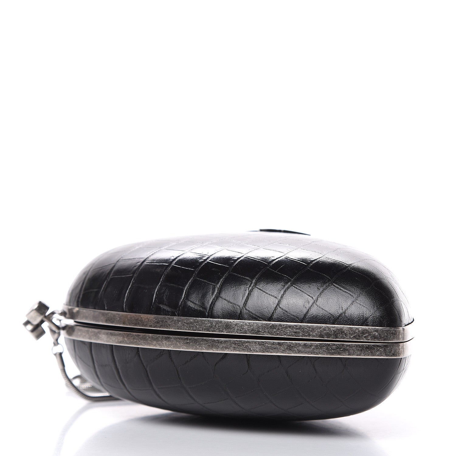 Saint Laurent Calfskin Crocodile Embossed Monogram Love Box Bag Black 4 of 10