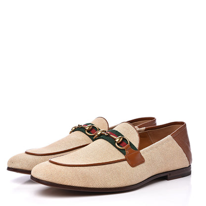 Gucci Canvas Web Mens Brixton Horsebit Loafers 8 Sand Light Cuir 3 of 9