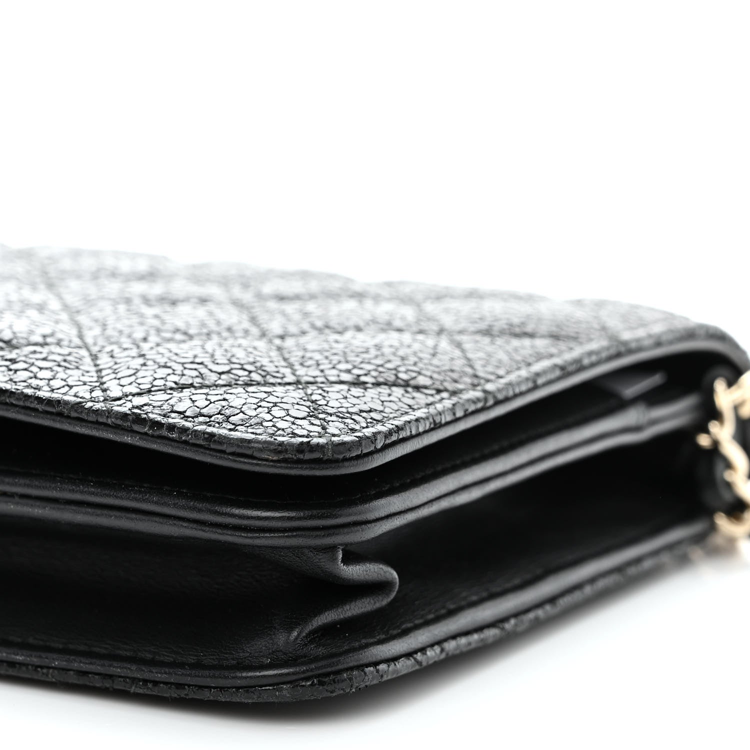 Chanel Crackled Patent Calfskin Quilted Pearl Wallet On Chain WOC Black 11 of 13