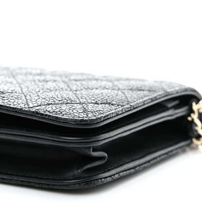 Chanel Crackled Patent Calfskin Quilted Pearl Wallet On Chain WOC Black 11 of 13