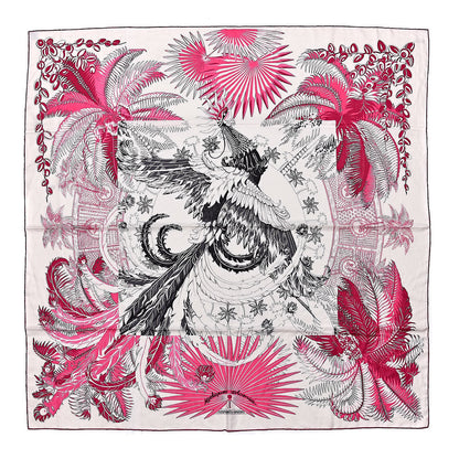Hermes Cashmere Silk Mythiques Phoenix Coloriage Shawl 140 White Rose Black 1 of 5