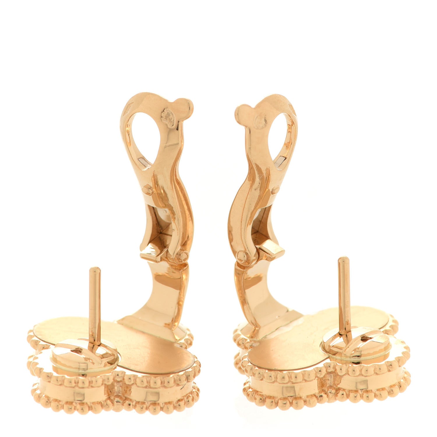 Van Cleef & Arpels 18K Yellow Gold Guilloche Vintage Alhambra Earrings 3 of 4