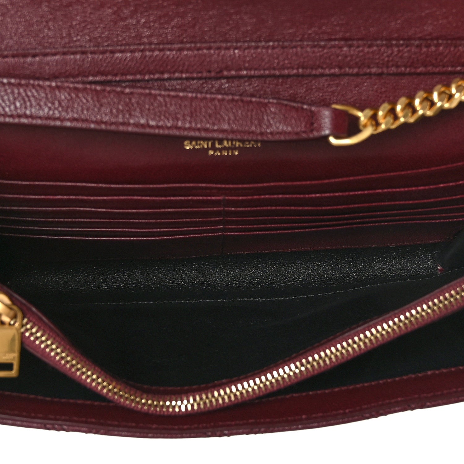 Saint Laurent Lambskin Diamond Quilted Becky Chain Wallet in Burgundy 6 of 9