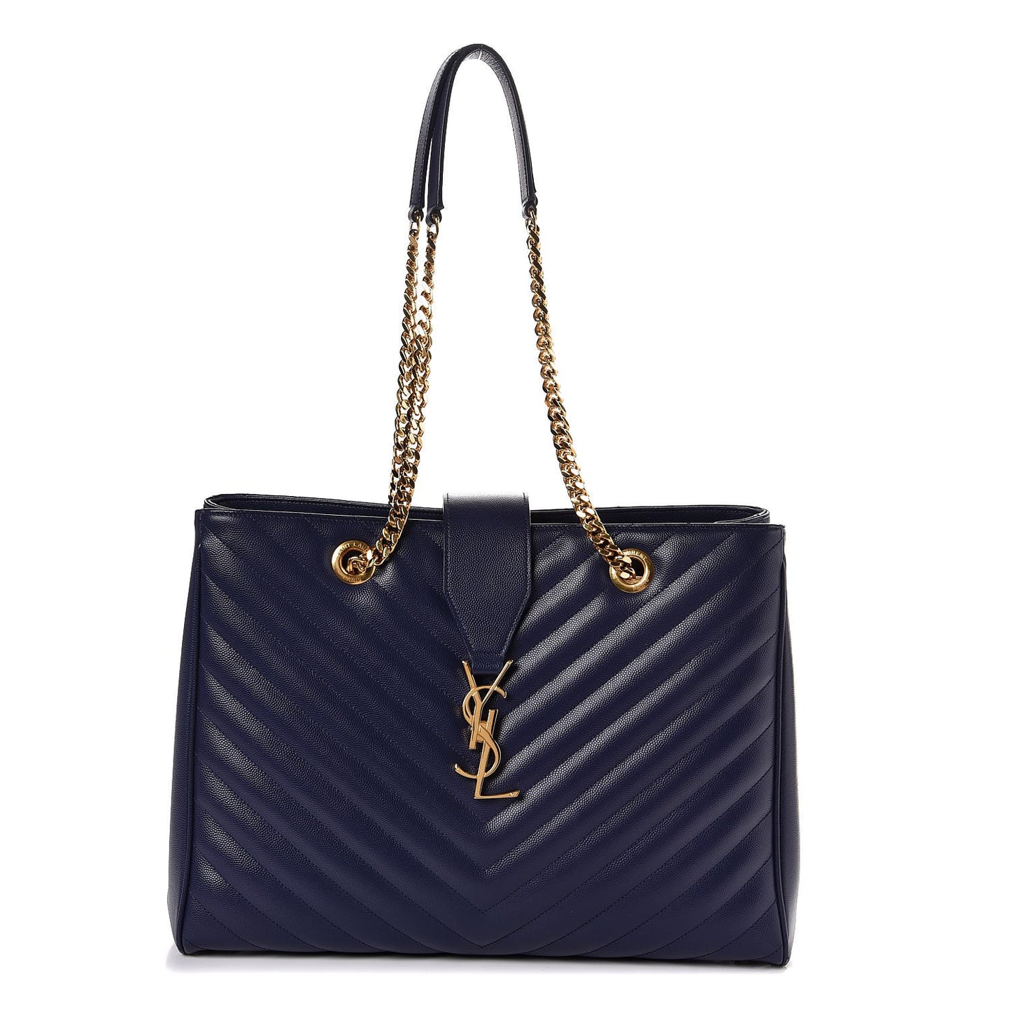 Grain De Poudre Matelasse Chevron Monogram Shopping Bag Deep Marine