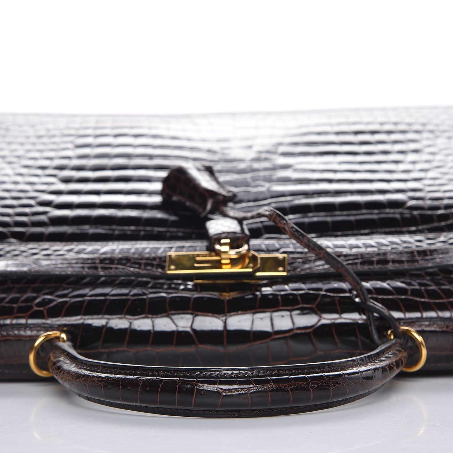 Shiny Porosus Crocodile Kelly Sellier 35 Havane