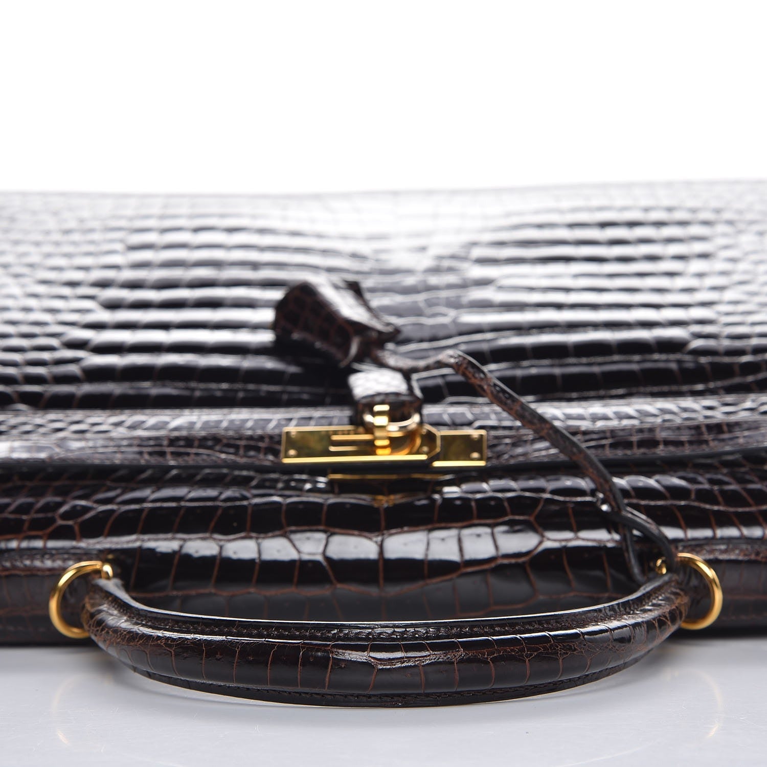 Hermes Shiny Porosus Crocodile Kelly Sellier 35 Havane 12 of 37
