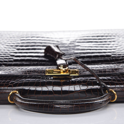 Hermes Shiny Porosus Crocodile Kelly Sellier 35 Havane 12 of 37