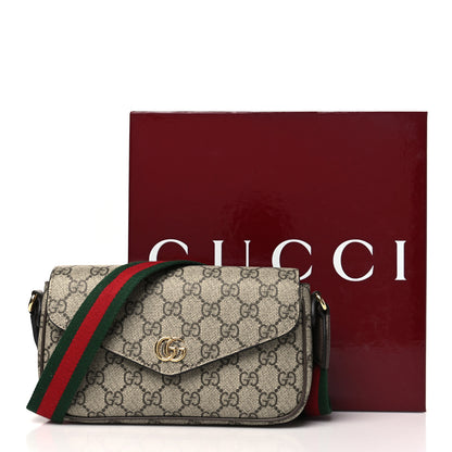 Gucci GG Supreme Monogram Textured Dollar Calfskin Web Mini Ophidia Envelope Shoulder Bag Beige Ebony 11 of 11